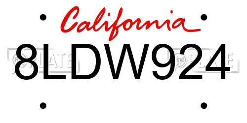 8LDW924 California License Plate