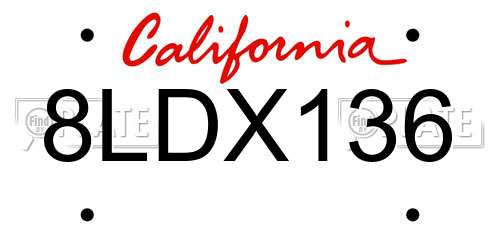 8LDX136 California License Plate