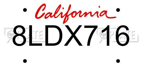 8LDX716 California License Plate