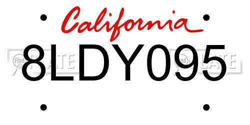 8LDY095 California License Plate