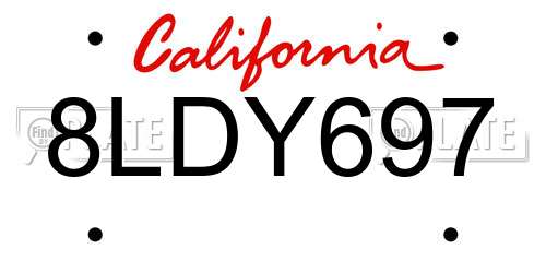 8LDY697 California License Plate