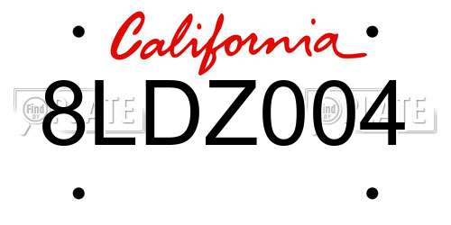 8LDZ004 California License Plate