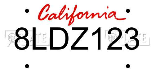 8LDZ123 California License Plate