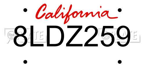 8LDZ259 California License Plate
