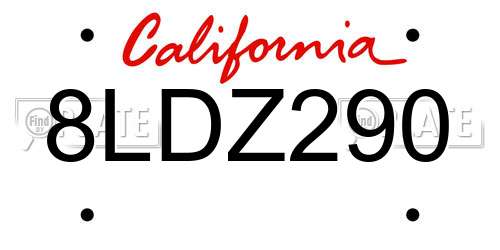8LDZ290 California License Plate