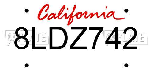 8LDZ742 California License Plate