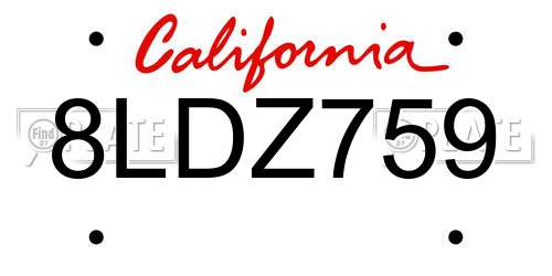 8LDZ759 California License Plate