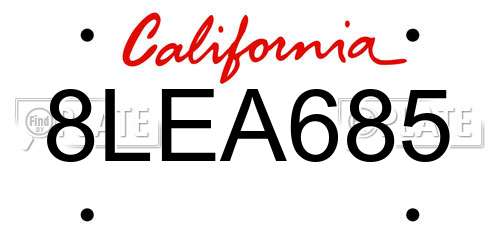 8LEA685 California License Plate