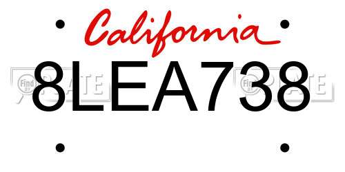 8LEA738 California License Plate