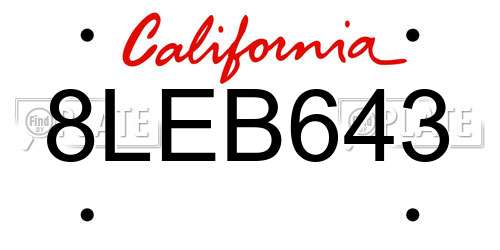 8LEB643 California License Plate