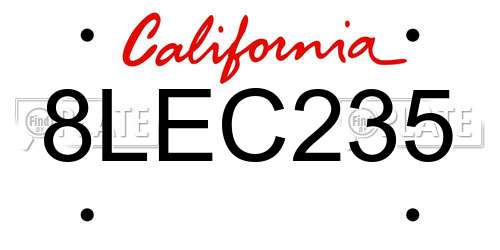 8LEC235 California License Plate