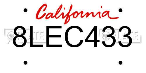 8LEC433 California License Plate