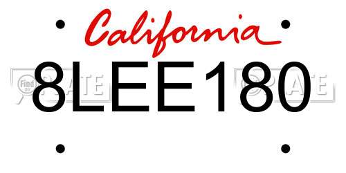 8LEE180 California License Plate