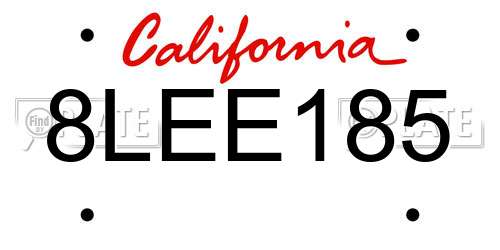 8LEE185 California License Plate
