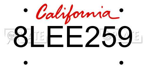 8LEE259 California License Plate