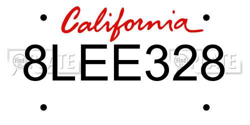 8LEE328 California License Plate