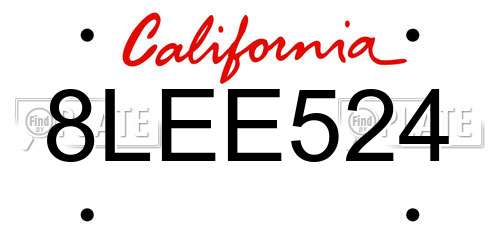 8LEE524 California License Plate
