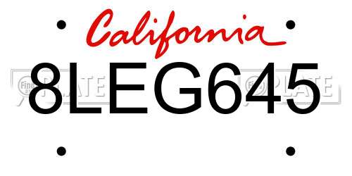 8LEG645 California License Plate