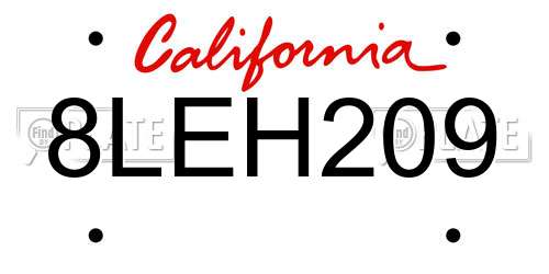 8LEH209 California License Plate