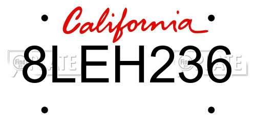 8LEH236 California License Plate