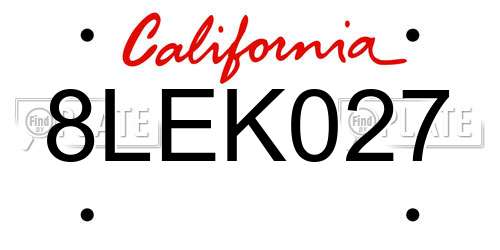 8LEK027 California License Plate