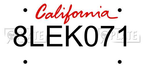 8LEK071 California License Plate
