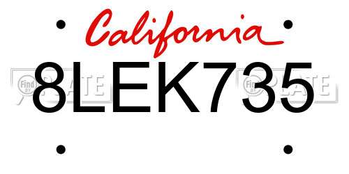 8LEK735 California License Plate
