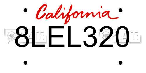8LEL320 California License Plate