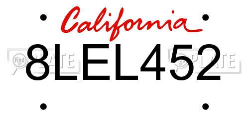 8LEL452 California License Plate