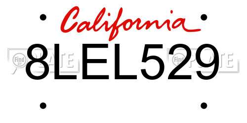 8LEL529 California License Plate