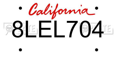 8LEL704 California License Plate