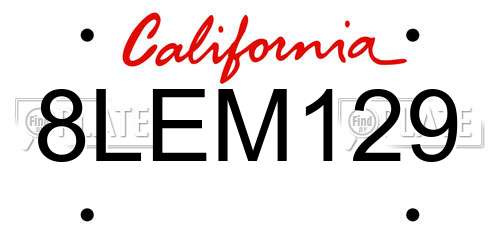 8LEM129 California License Plate