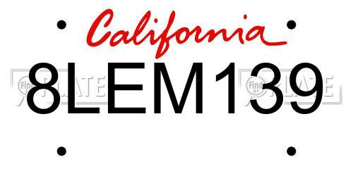 8LEM139 California License Plate