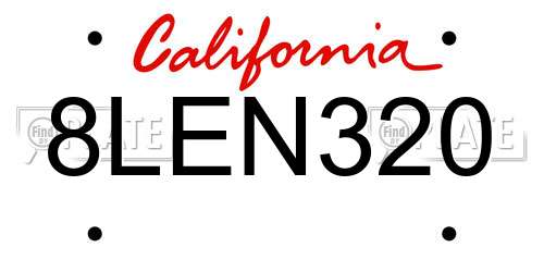 8LEN320 California License Plate