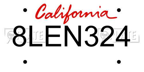 8LEN324 California License Plate