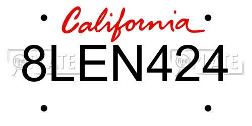 8LEN424 California License Plate