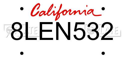 8LEN532 California License Plate