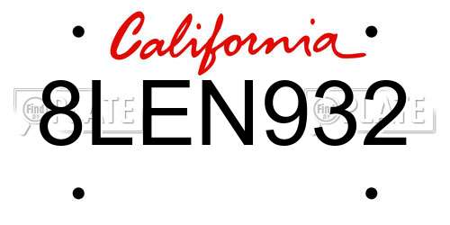 8LEN932 California License Plate