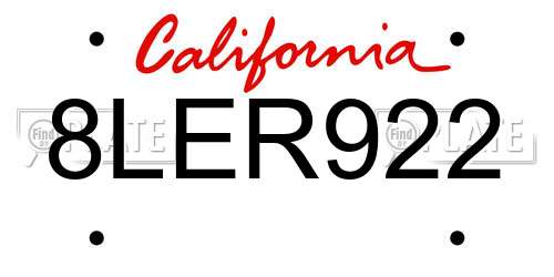 8LER922 California License Plate