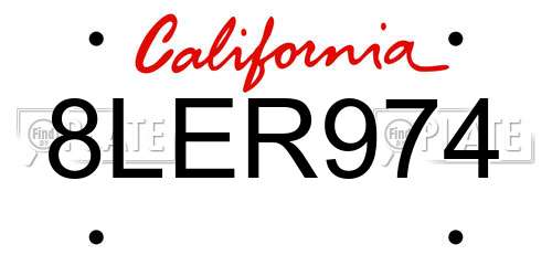 8LER974 California License Plate