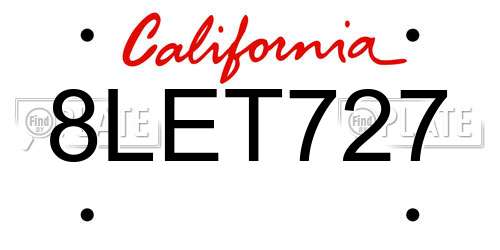 8LET727 California License Plate