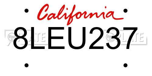 8LEU237 California License Plate