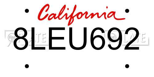 8LEU692 California License Plate