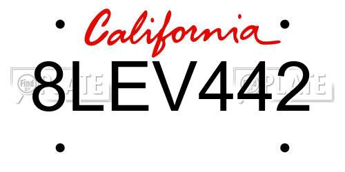 8LEV442 California License Plate