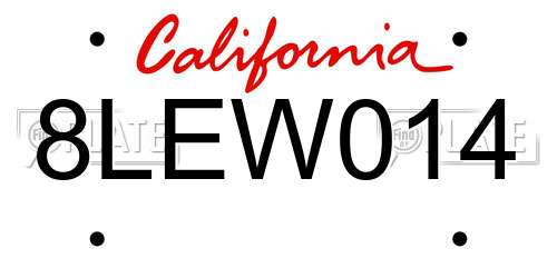 8LEW014 California License Plate