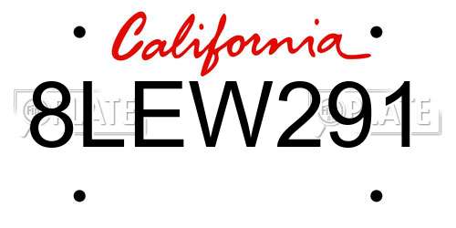 8LEW291 California License Plate