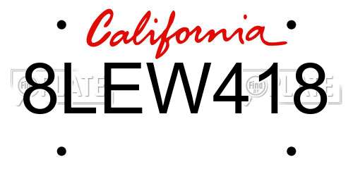 8LEW418 California License Plate