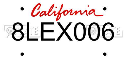 8LEX006 California License Plate