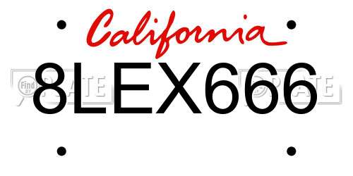 8LEX666 California License Plate