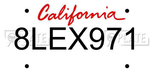 8LEX971 California License Plate